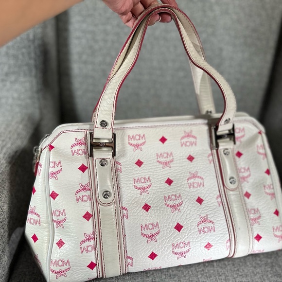 MCM Visetos Handbag in White and Pink - Picture 13 of 16